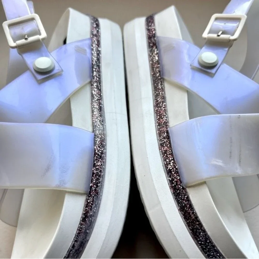 Melissa Awaytomars White Cosmic Sandals II Glitter Platform Soles Women’s Size 6